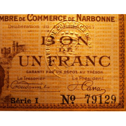 Narbonne - Pirot 89-15 - 1 franc - Série I - 12/07/1917 - Etat : SPL