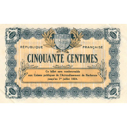 Narbonne - Pirot 89-19 - 50 centimes - Série A.E. - 13/01/1921 - Etat : SUP+