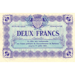 Narbonne - Pirot 89-25 - 2 francs - Série A.A. - 13/01/1921 - Etat : SUP