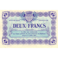 Narbonne - Pirot 89-25 - 2 francs - Série A.A. - 13/01/1921 - Etat : SUP