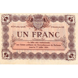 Narbonne - Pirot 89-28 - 1 franc - Série R.X.A. - 27/03/1921 - Etat : SUP