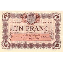 Narbonne - Pirot 89-28 - 1 franc - Série R.X.B. - 27/03/1921 - Etat : SUP