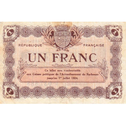 Narbonne - Pirot 89-28 - 1 franc - Série R.X.C. - 27/03/1921 - Etat : TB+