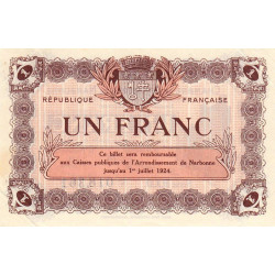 Narbonne - Pirot 89-28 - 1 franc - Série R.X.D. - 27/03/1921 - Etat : SUP