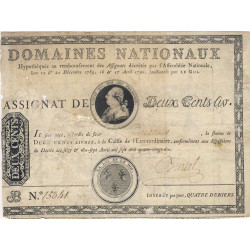 Assignat 01b - 200 livres à endos - Série B - 1789 - Etat : AB