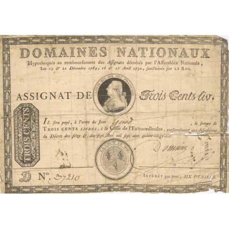 Assignat 02b - 300 livres à endos - Série D - 1789 - Etat : B