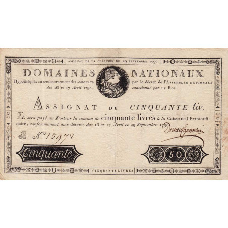 Assignat 04a - 50 livres - 29 septembre 1790 - Série B - Etat : SUP