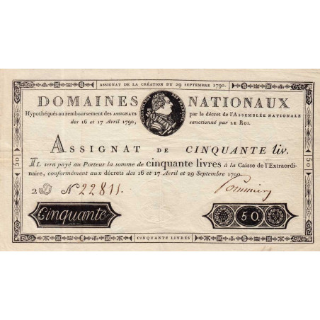 Assignat 04a - 50 livres - 29 septembre 1790 - Série 2D - Etat : SUP+