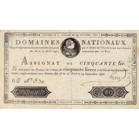 Assignat 04a - 50 livres - 29 septembre 1790 - Série 6C - Etat : SUP-