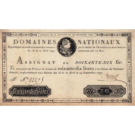 Assignat 06a - 70 livres - 29 septembre 1790 - Série F - Etat : TTB