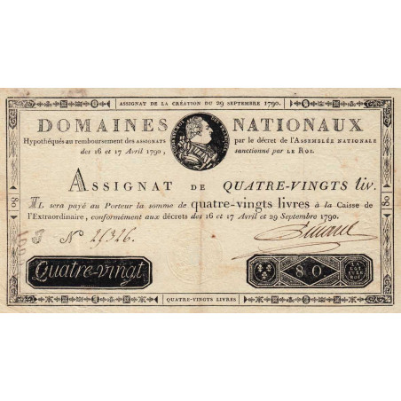 Assignat 07a - 80 livres - 29 septembre 1790 - Série J - Etat : SUP