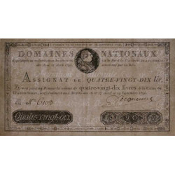 Assignat 08a - 90 livres - 29 septembre 1790 - Série B - Etat : SUP