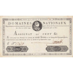 Assignat 09a - 100 livres - 29 septembre 1790 - Etat : SUP
