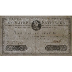 Assignat 09a - 100 livres - 29 septembre 1790 - Série J - Etat : SUP