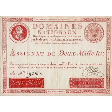 Assignat 11a - 2000 livres - 29 septembre 1790 - Etat : SUP