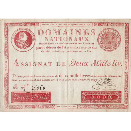 Assignat 11a - 2000 livres - 29 septembre 1790 - Etat : SUP