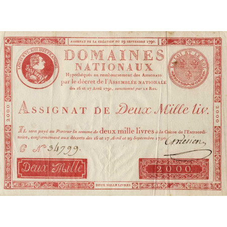 Assignat 11a - 2000 livres - 29 septembre 1790 - Etat : SUP