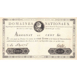 Assignat 15a - 100 livres - 19 juin 1791 - Série 3A - Etat : SUP+
