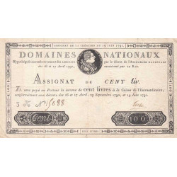 Assignat 15a - 100 livres - 19 juin 1791 - Série 3K - Etat : TTB-