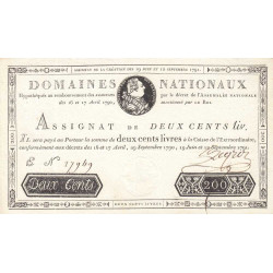 Assignat 17a - 200 livres - 19 juin et 12 septembre 1791 - Etat : SPL
