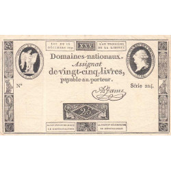 Assignat 22a - 25 livres - 16 décembre 1791 - Série 224 - Etat : TTB+