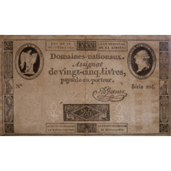 Assignat 22a - 25 livres - 16 décembre 1791 - Série 224 - Etat : TTB+