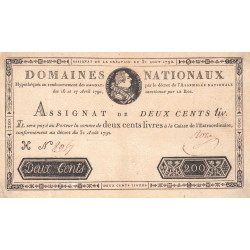 Assignat 33a - 200 livres - 31 août 1792 - Etat : SUP-