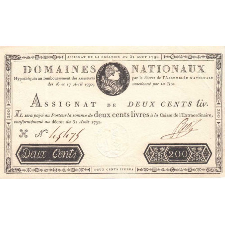 Assignat 33a - 200 livres - 31 août 1792 - Série H - Etat : SPL-