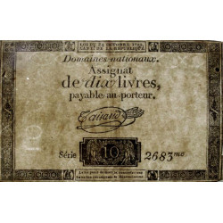 Assignat 36a-v1b (variété) - 10 livres - 24 octobre 1792 - Série 2683 - Filigrane inversé - Etat : TTB