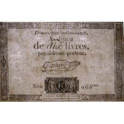 Assignat 36a-v1c (variété) - 10 livres - 24 octobre 1792 - Série 468 - Filigrane inversé - Etat : SUP