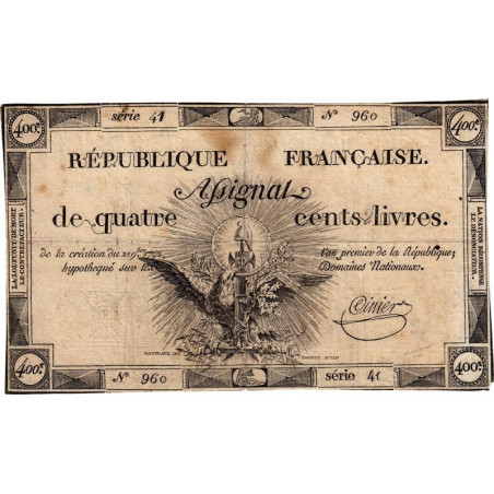 Assignat 38a - 400 livres - 21 novembre 1792 - Etat : TB+