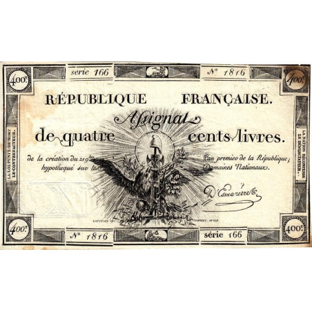 Assignat 38a - 400 livres - 21 novembre 1792 - Etat : TTB