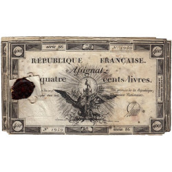 Assignat 38a - 400 livres - Liasse de 10 assignats avec cachet de cire - Etat : TB à TTB