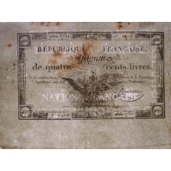 Assignat vérificateur 38v - 400 livres - 21 novembre 1792- Signature 25 - Série 1751 - Etat : TTB