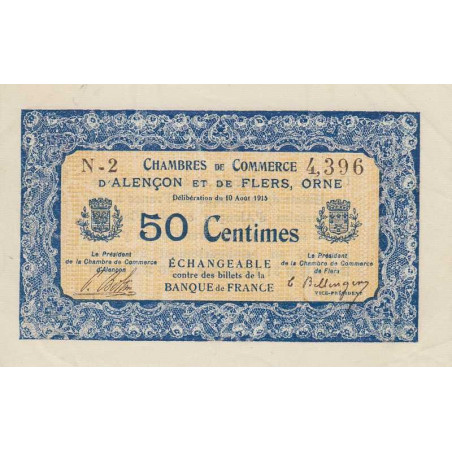 Alençon & Flers (Orne) - Pirot 6-12 - 50 centimes - Série N2 - 10/08/1915 - Etat : SPL