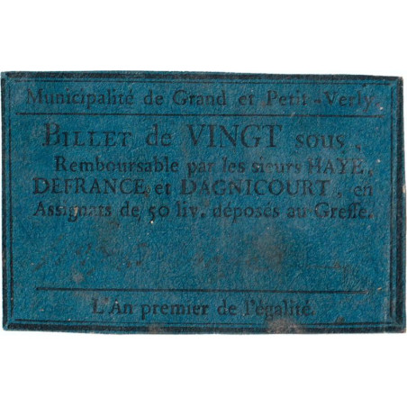 Aisne - Grand et Petit Verly - Kolsky 02-234 - 20 sous - Etat : TTB