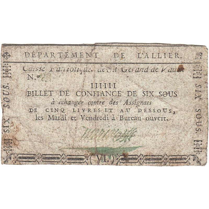 Allier - Saint-Gérand de Vaux - Kolsky 0non rép. - 6 sous - Etat : TB+