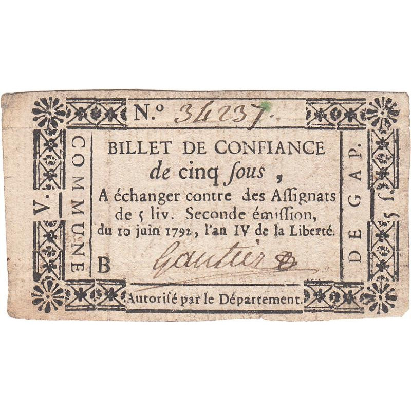 Hautes-Alpes - Gap - Kolsky 05-22 - 5 sous - Série B - Etat : TTB+