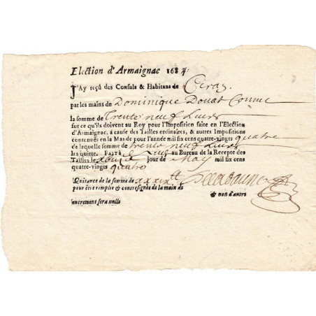 Landes - Armaignac - Louis XIII - Tailles ordinaires de 1634 - 39 livres - Etat : SUP