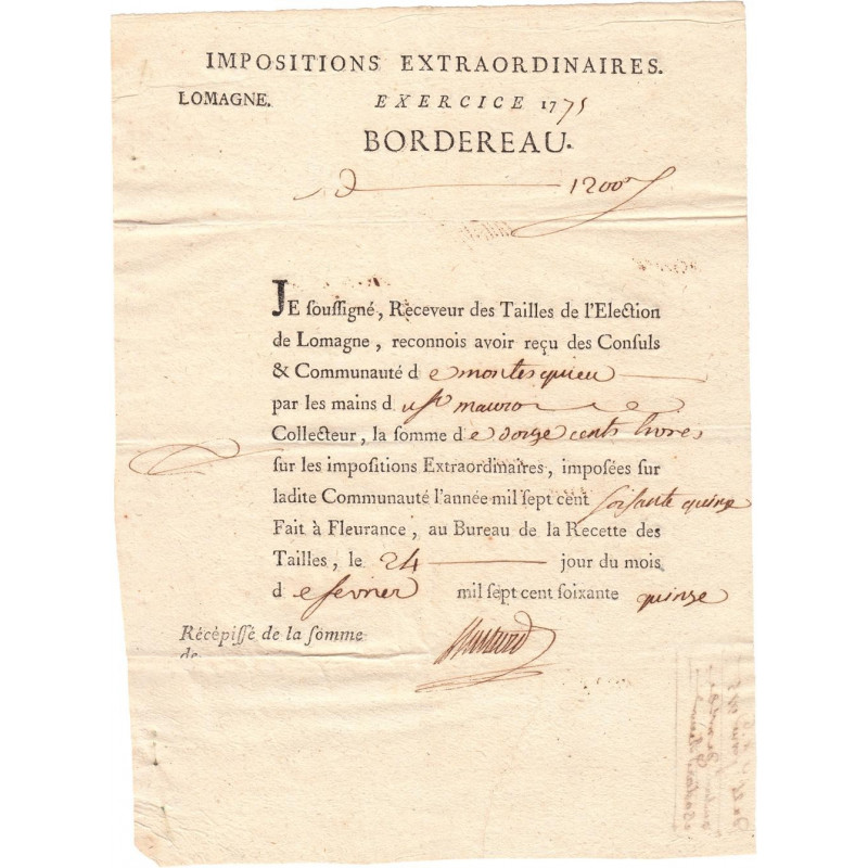 Lot-et-Garonne - Montesquieu - Louis XVI - 1775 - Tailles - 1200 livres - Etat : SUP