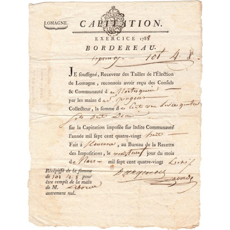 Lot-et-Garonne - Montesquieu - Louis XVI - 1790 - Tailles - 101 livres 4 sols 8 deniers - Etat : SUP