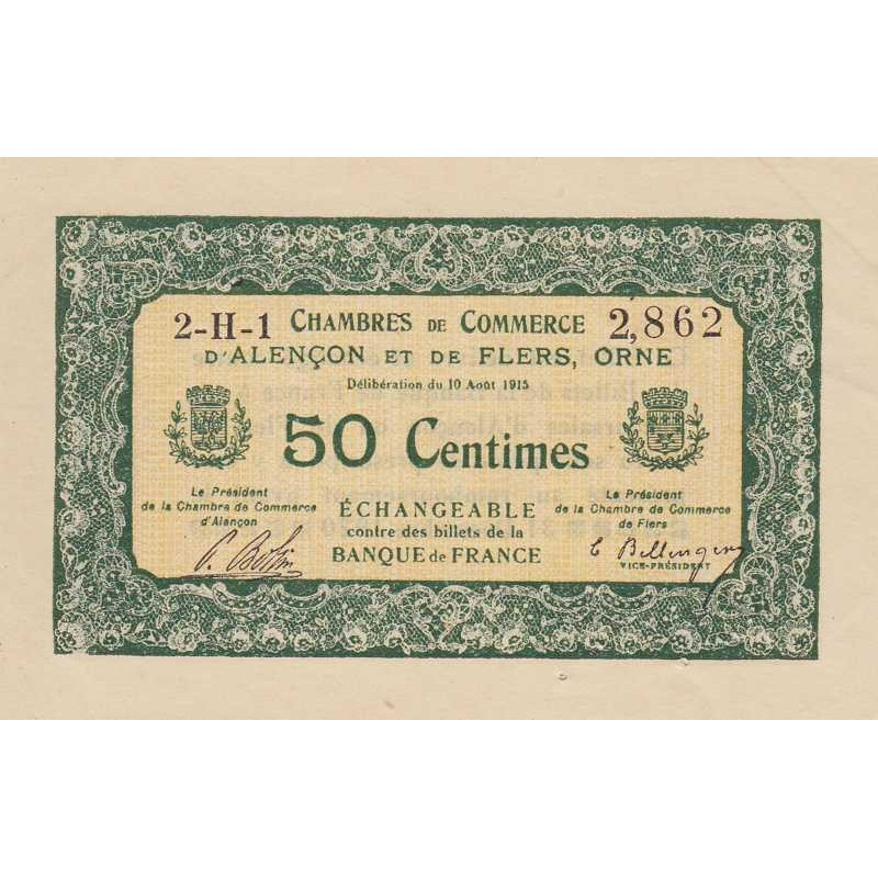 Alençon & Flers (Orne) - Pirot 6-16 - 50 centimes - Série 2H1 - 10/08/1915 - Etat : SPL
