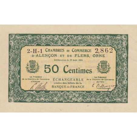 Alençon & Flers (Orne) - Pirot 6-16 - 50 centimes - Série 2H1 - 10/08/1915 - Etat : SPL