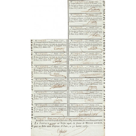 Paris - Louis XVI - Billet de 1000 livres - Emprunt 1784 - Etat : SUP