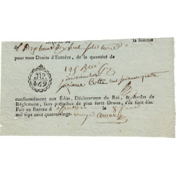 Paris - Révolution - 1791 - Droit d'entrée - 10 livres - Etat : TTB