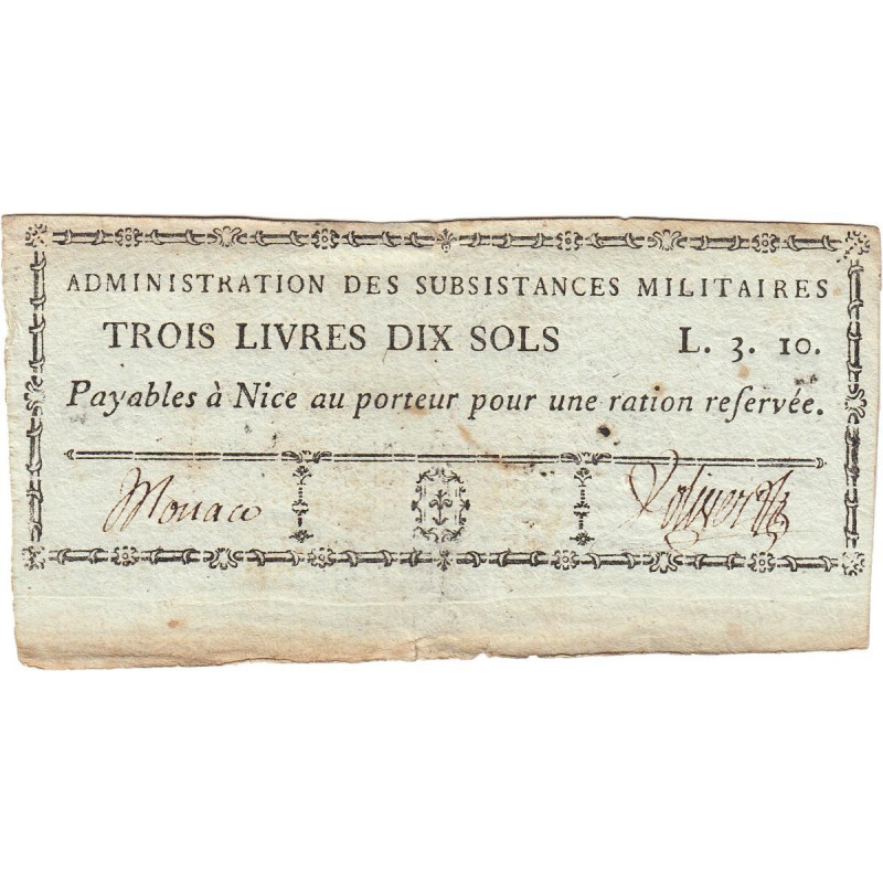 Alpes-Maritimes - Révolution - Nice - Monaco - 3 livres 10 sols - Etat : TTB+