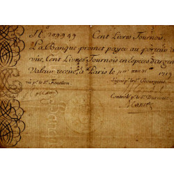 Law-Doreau 07 - Gravé - 100 livres tournois - 1er août 1719 - Etat : TTB