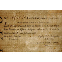 Law-Doreau 24 - 50 livres tournois - 2 septembre 1720 - Etat : SUP