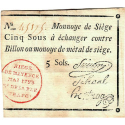 Siège de Mayence - Lafaurie 243 - 5 sols - Mai 1793 - Etat : TTB+