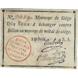 Siège de Mayence - Lafaurie 247 - 10 sols - Mai 1793 - Etat : TB+